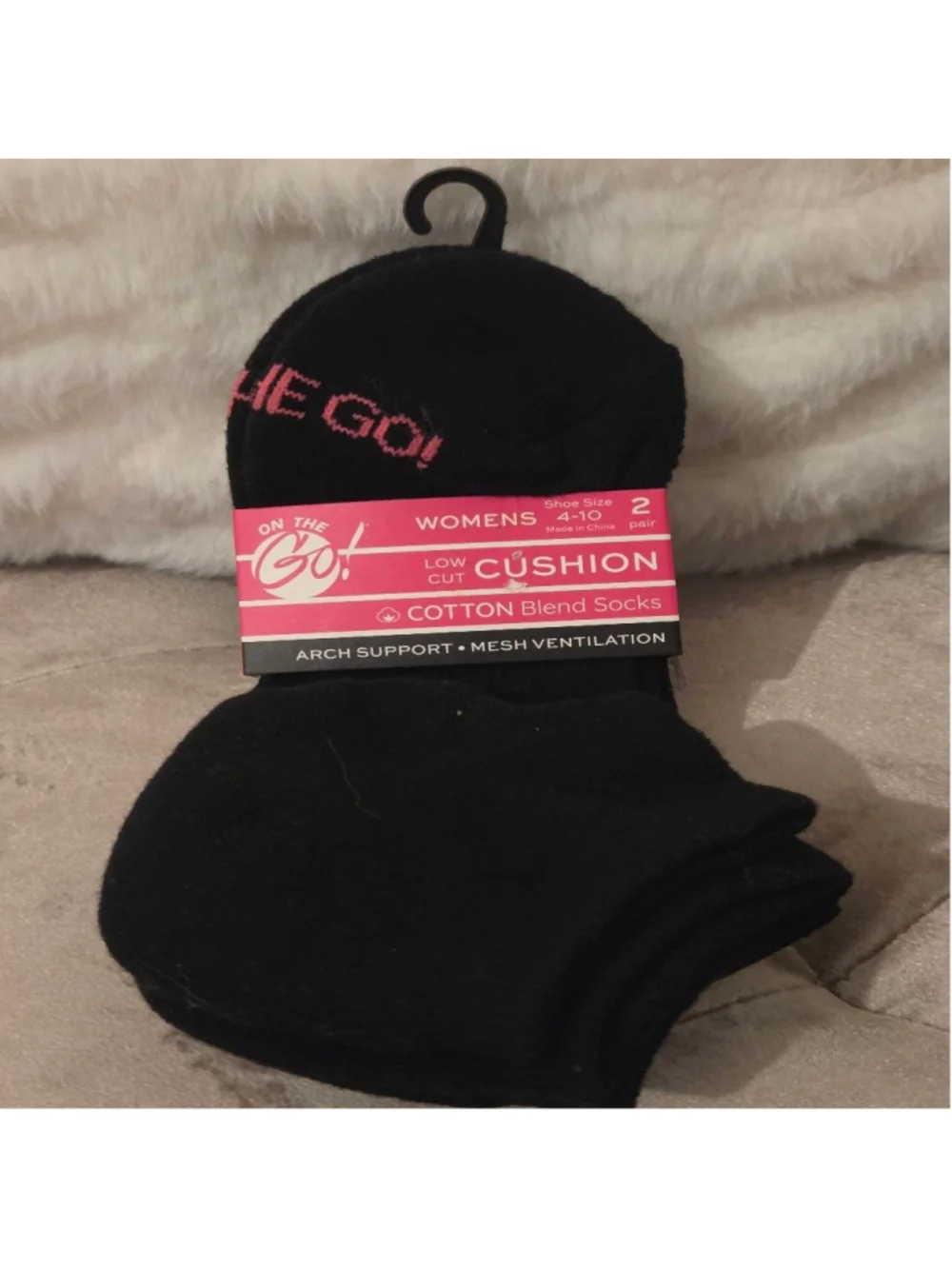 Women's On The Go! Black Low Cut Cushion Cotton Blend Socks